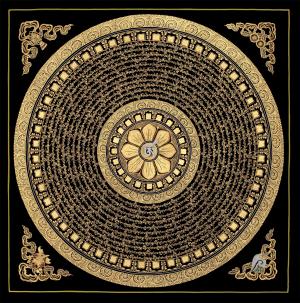 Original Hand Painted Mantra Mandala Thangka | Black And Gold Style Mandala | Wall Hanging Decor | Meditation And Yoga Art | Spiritual Gifts